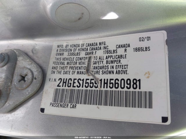 2001 HONDA CIVIC 2HGES15591H560981 Photo 8