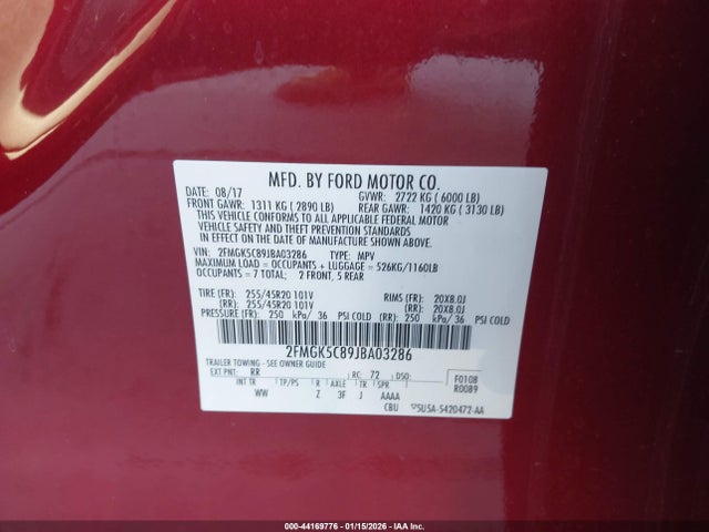2FMGK5C89JBA03286 Ford FLEX SEL
