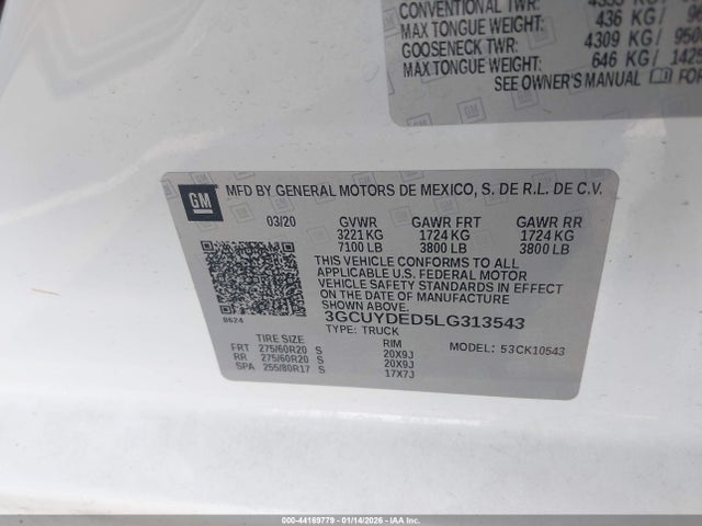 3GCUYDED5LG313543 Chevrolet Silverado 1500 4wd Short Bed Lt