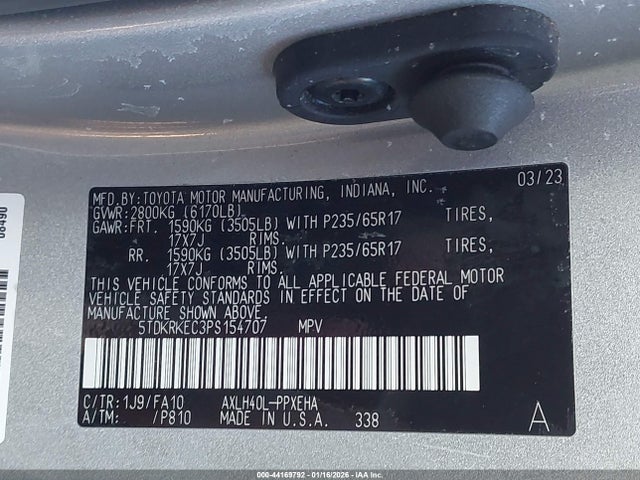 5TDKRKEC3PS154707 Toyota SIENNA LE
