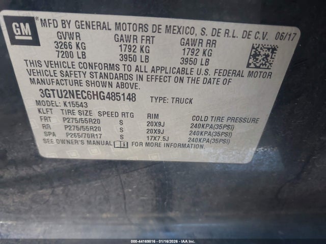 3GTU2NEC6HG485148 GMC Sierra 1500 Slt
