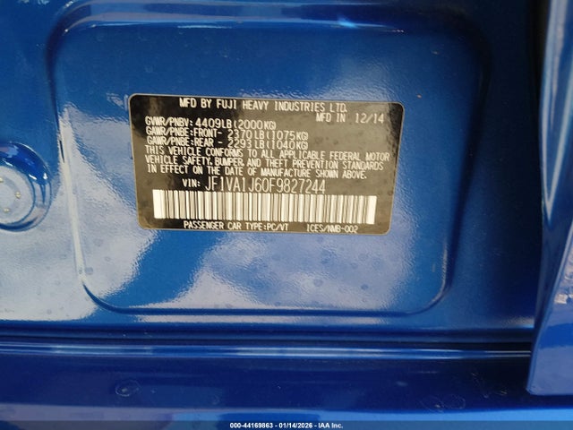 JF1VA1J60F9827244 Subaru Wrx Limited