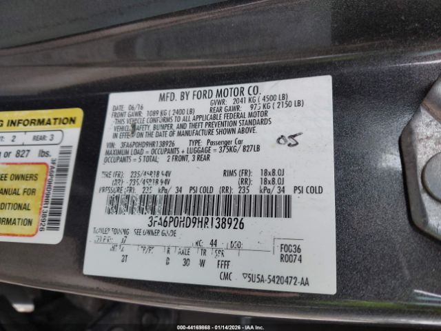 2017 FORD FUSION 3FA6P0HD9HR138926 Photo 8