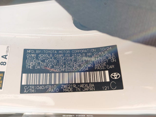 JTDBCMFE0S3072554 Toyota Corolla Hybrid Le