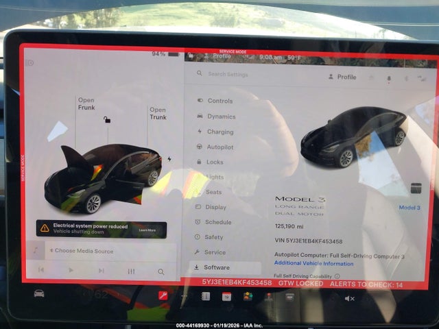 44169930 :رقم المزاد ، 5YJ3E1EB4KF453458 vin ، 2019 Tesla Model 3 Long Range/performance مزاد بيع