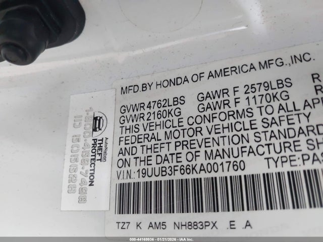 19UUB3F66KA001760 Acura Tlx Tech A-spec Pkgs