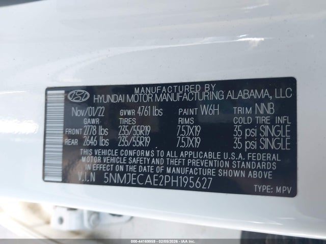 44169959 :رقم المزاد ، 5NMJECAE2PH195627 vin ، 2023 Hyundai Tucson Limited مزاد بيع