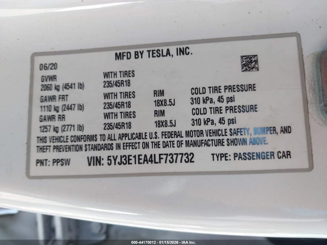 2020 TESLA MODEL 3 5YJ3E1EA4LF737732 Photo 8