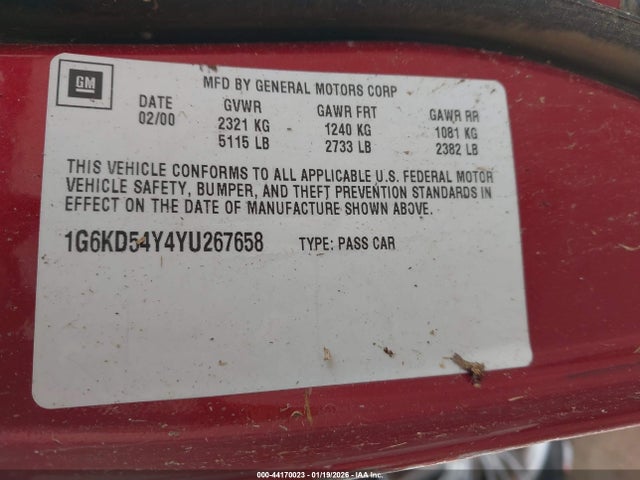 2000 CADILLAC DEVILLE 1G6KD54Y4YU267658 Photo 8