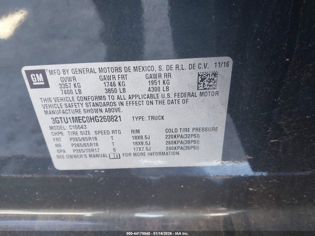 Продаж на аукціоні авто 2017 Gmc Sierra 1500 Sle, vin: 3GTU1MEC0HG260821, номер лоту: 44170048