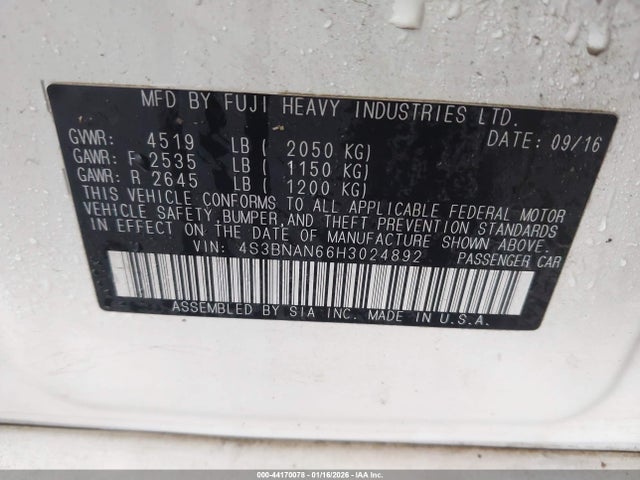 4S3BNAN66H3024892 Subaru Legacy 2.5i Limited