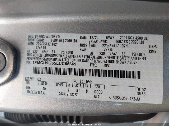 1FMCU9G65LUC66669 Ford ESCAPE SE