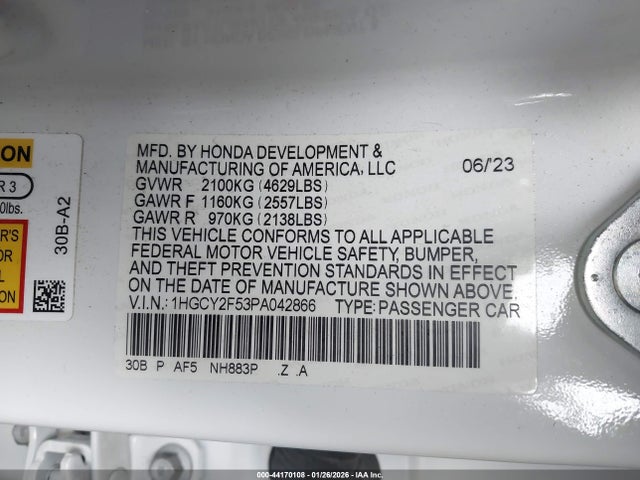 1HGCY2F53PA042866 Honda Accord Hybrid Sport