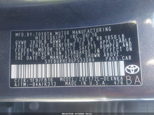 Toyota Corolla Le Plus 2016 5YFBURHE8GP533084 Image 9