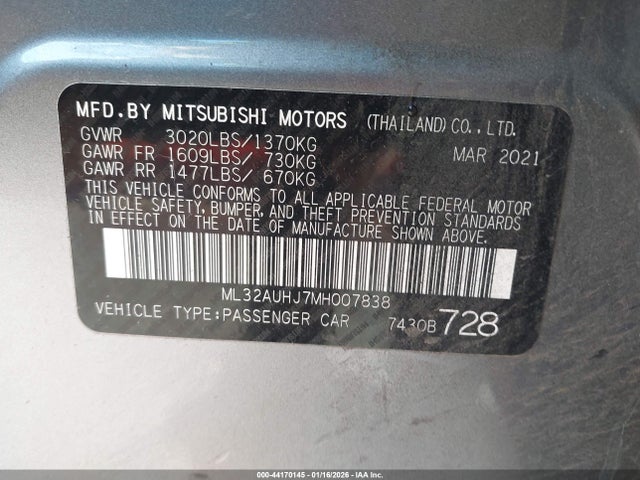 ML32AUHJ7MH007838 Mitsubishi Mirage Carbonite Edition/es/le