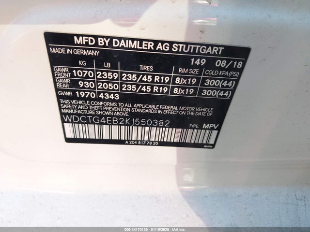 WDCTG4EB2KJ550382 Mercedes-Benz GLA 250
