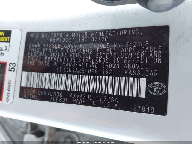 4T1K61AK6LU981182 Toyota CAMRY XSE