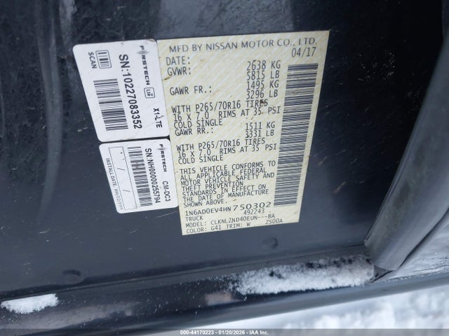 1N6AD0EV4HN750302 Nissan Frontier Sv