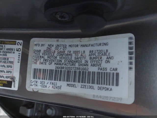 2007 TOYOTA COROLLA 1NXBR32E07Z881662 Photo 8