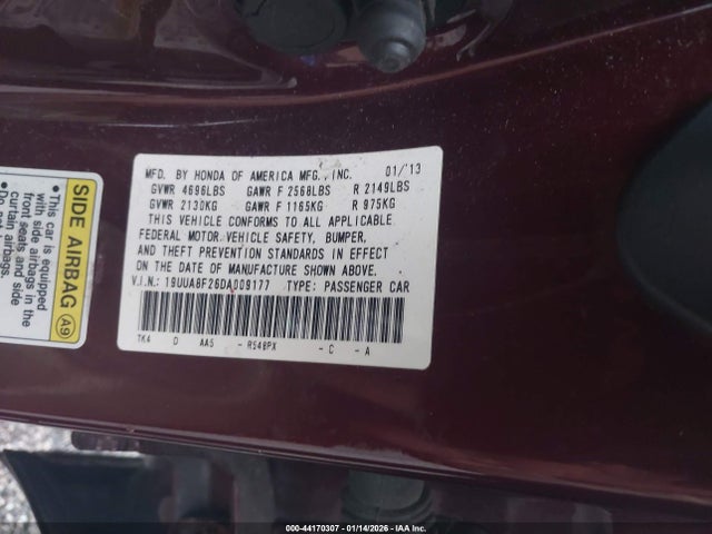 Aukcja sprzedaży 2013 Acura Tl 3.5, vin: 19UUA8F26DA009177, numer aukcji: 44170307