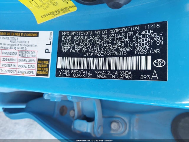 JTNK4RBEXK3028816 Toyota COROLLA SE