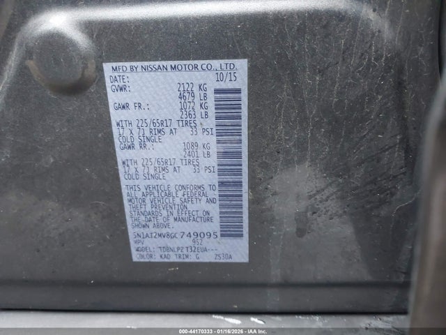 5N1AT2MV8GC749095 Nissan Rogue S/sl/sv