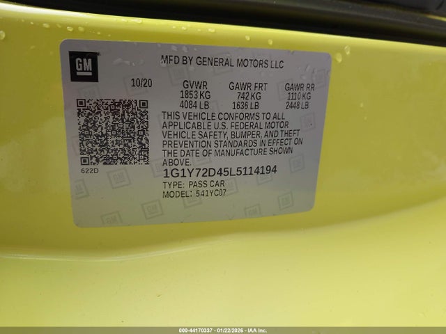 2020 CHEVROLET CORVETTE STINGRAY 1G1Y72D45L5114194 Photo 8