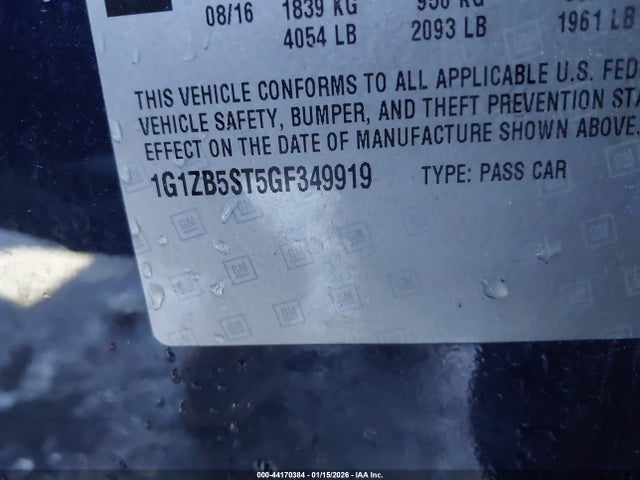44170384 :رقم المزاد ، 1G1ZB5ST5GF349919 vin ، 2016 Chevrolet Malibu Ls مزاد بيع