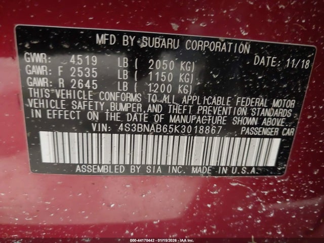 Subaru Legacy 2.5i 2019 4S3BNAB65K3018867 Image 9