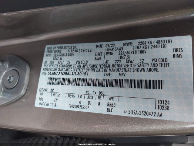 2020 LINCOLN CORSAIR 5LMCJ1D95LUL30151 Photo 8