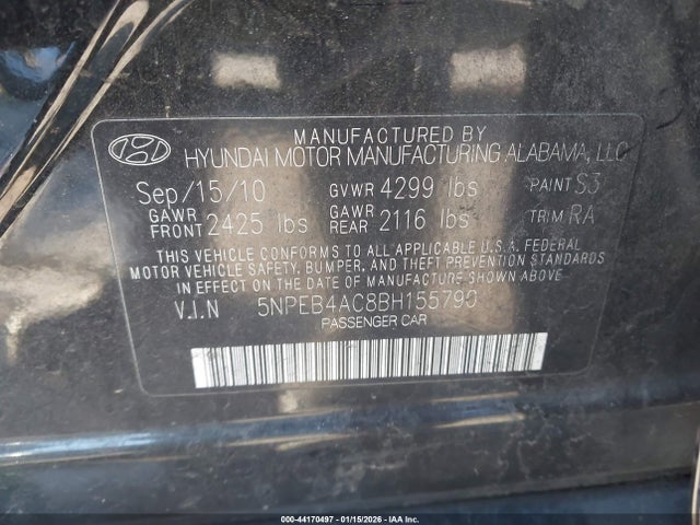 2011 HYUNDAI SONATA 5NPEB4AC8BH155790 Photo 8