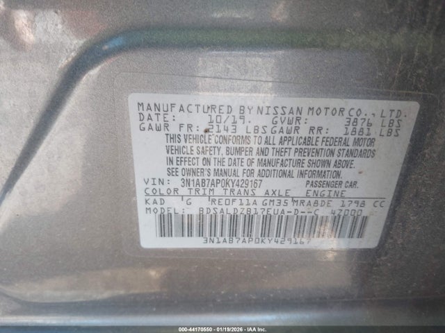 3N1AB7AP0KY429167 Nissan SENTRA SV