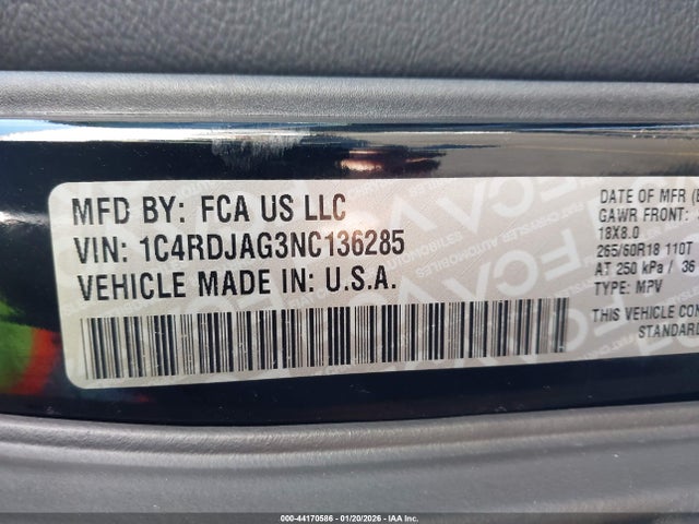 Dodge Durango Sxt Awd 2022 1C4RDJAG3NC136285 Image 9