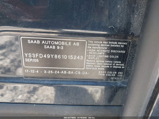 2006 SAAB 9-3 YS3FD49Y861015243 Photo 8