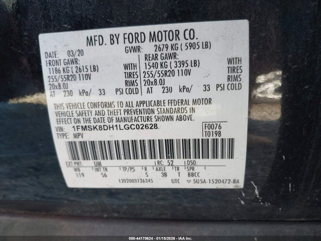 2020 FORD EXPLORER 1FMSK8DH1LGC02628 Photo 8