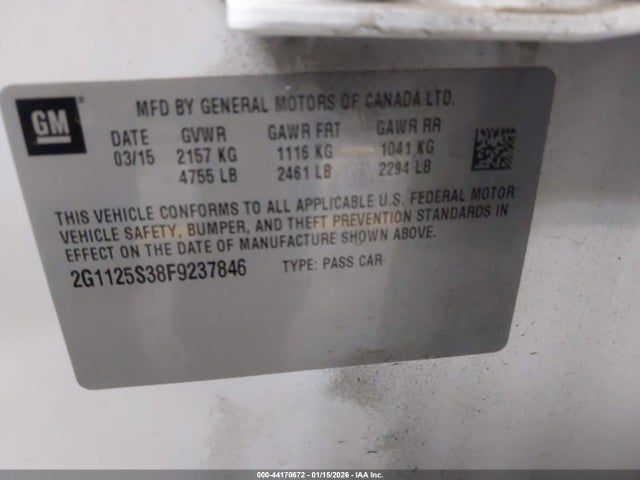 Chevrolet Impala 2lt 2015 2G1125S38F9237846 Image 9