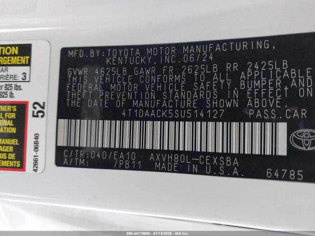 Продаж на аукціоні авто 2025 Toyota Camry Se, vin: 4T1DAACK5SU514127, номер лоту: 44170690