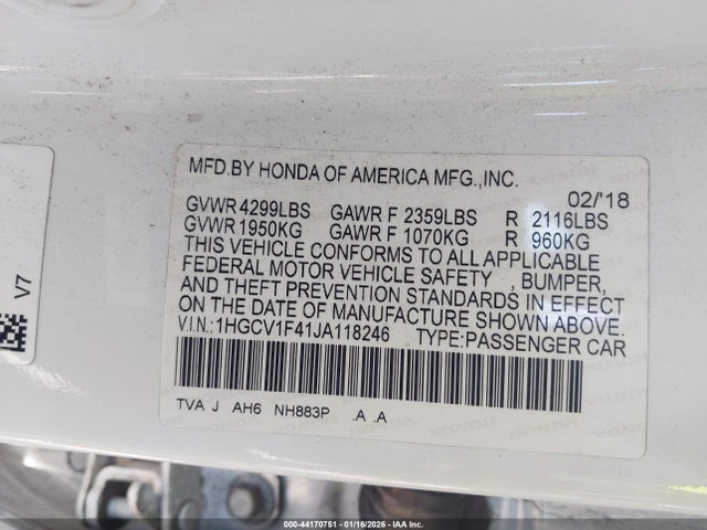Honda ACCORD EX 2018 1HGCV1F41JA118246 Image 9