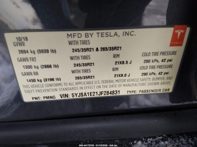 2018 TESLA MODEL S 5YJSA1E21JF284831 Photo 8
