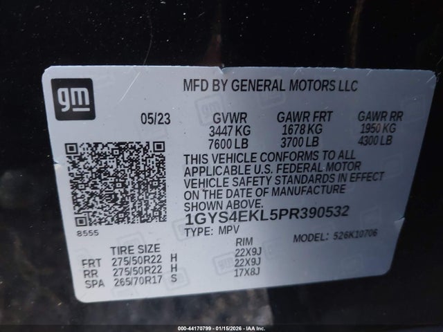 1GYS4EKL5PR390532 Cadillac Escalade 4wd Sport