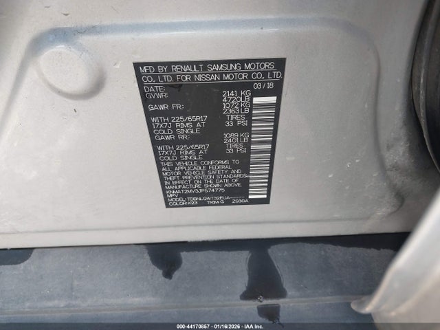2018 Nissan Rogue Sv მანქანა იყიდება აუქციონზე, vin: KNMAT2MV3JP574775, აუქციონის ნომერი: 44170857