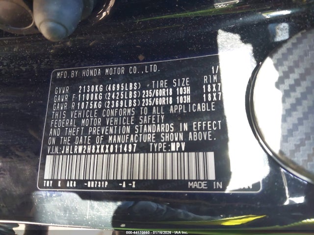 JHLRW2H8XKX011497 Honda Cr-v Ex-l