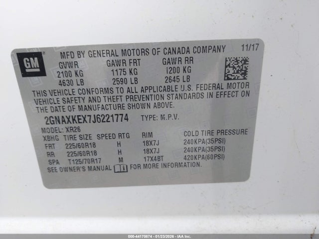 2GNAXKEX7J6221774 Chevrolet EQUINOX LT