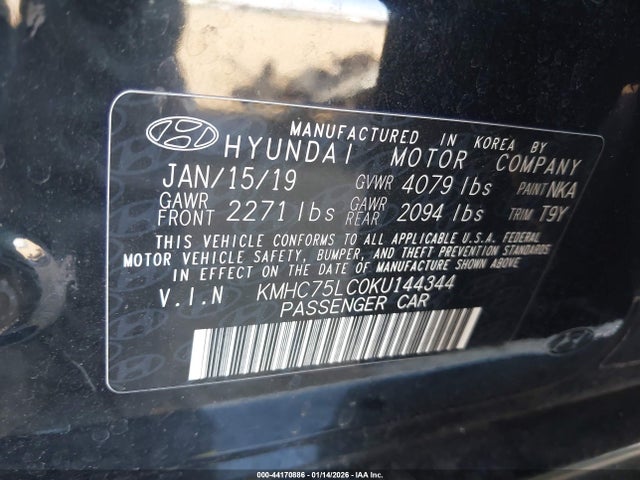 KMHC75LC0KU144344 Hyundai Ioniq Hybrid Sel
