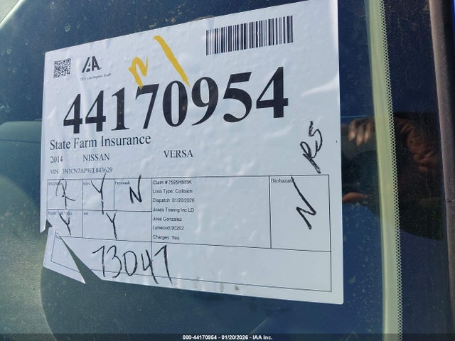 3N1CN7AP9EL843629 Nissan Versa 1.6 Sv