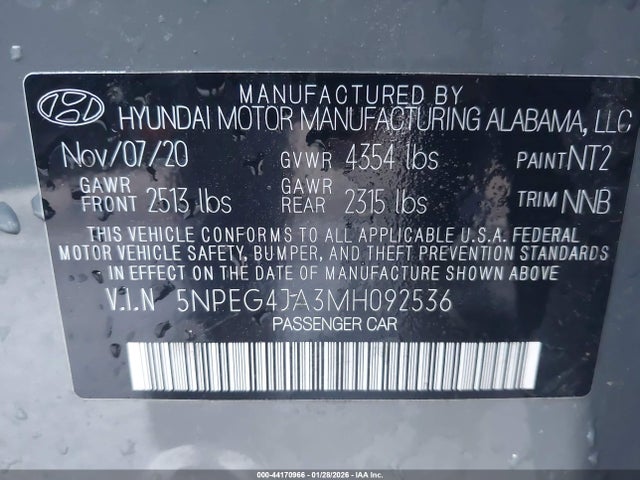 5NPEG4JA3MH092536 Hyundai SONATA SE