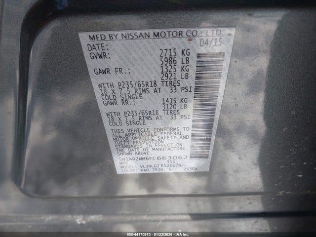 Nissan Pathfinder Sl 2015 5N1AR2MM6FC663062 Image 9