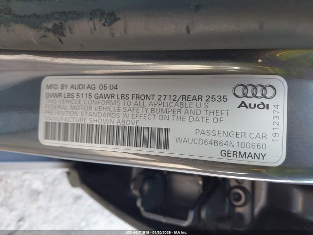 2004 AUDI A6 WAUCD64B64N100660 Photo 8
