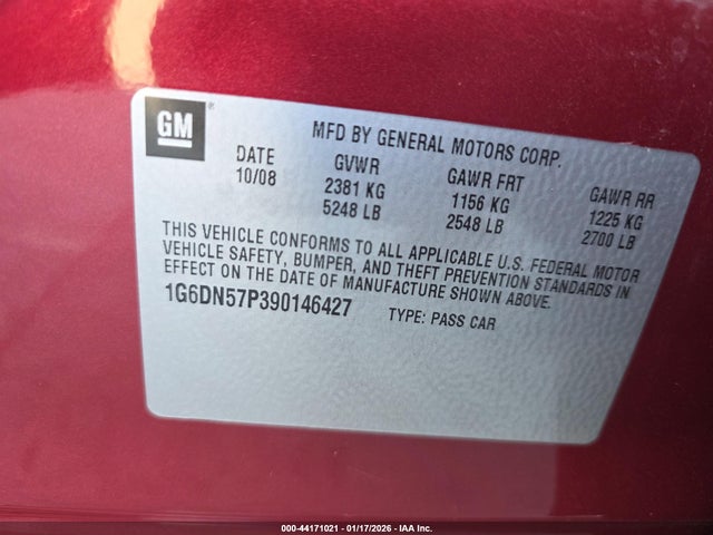44171021 :رقم المزاد ، 1G6DN57P390146427 vin ، 2009 Cadillac Cts-v مزاد بيع