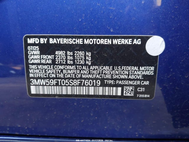 Продажа на аукционе авто 2025 Bmw M340i, vin: 3MW59FT05S8F76019, номер лота: 44171024